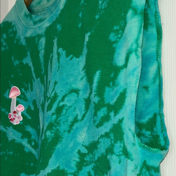 Green Tie-Dye Kids Shirt with Mushroom Design - Picture 7 of 8